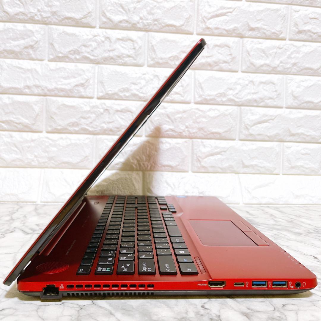 美品✨Windows11✨大容量1TB✨すぐ使えるカメラ付き薄型ノートパソコン赤