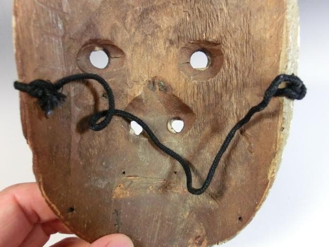 お面■ひょっとこ 古い木彫り面 神楽面 能面 手彫り 木製 時代物 骨董品■