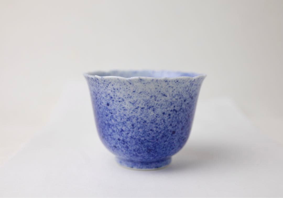 篩月庵 初代 竹泉　吹墨　花輪　お猪口　煎茶碗　ぐい呑み　湯呑 茶器 共箱布