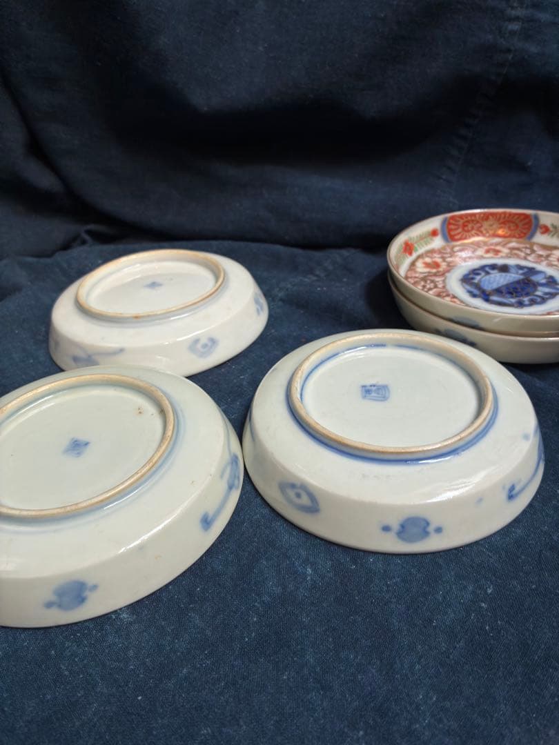 古伊万里　金彩色絵花文様　小皿　5枚　傷無し　明治　直径12.3センチ　取り皿