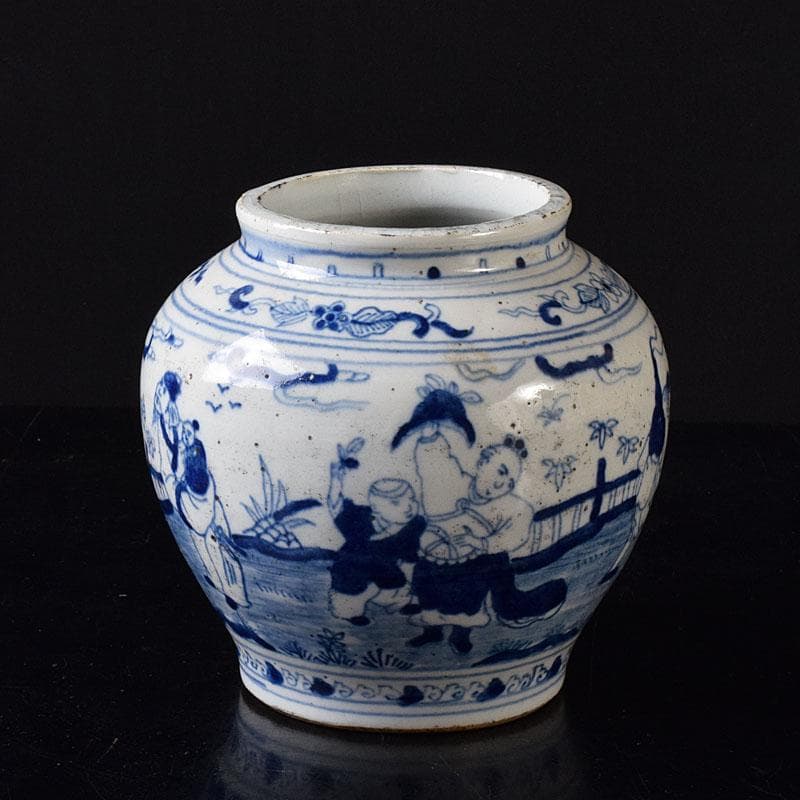 中国　青花　山水人物文　壷　V　R8388