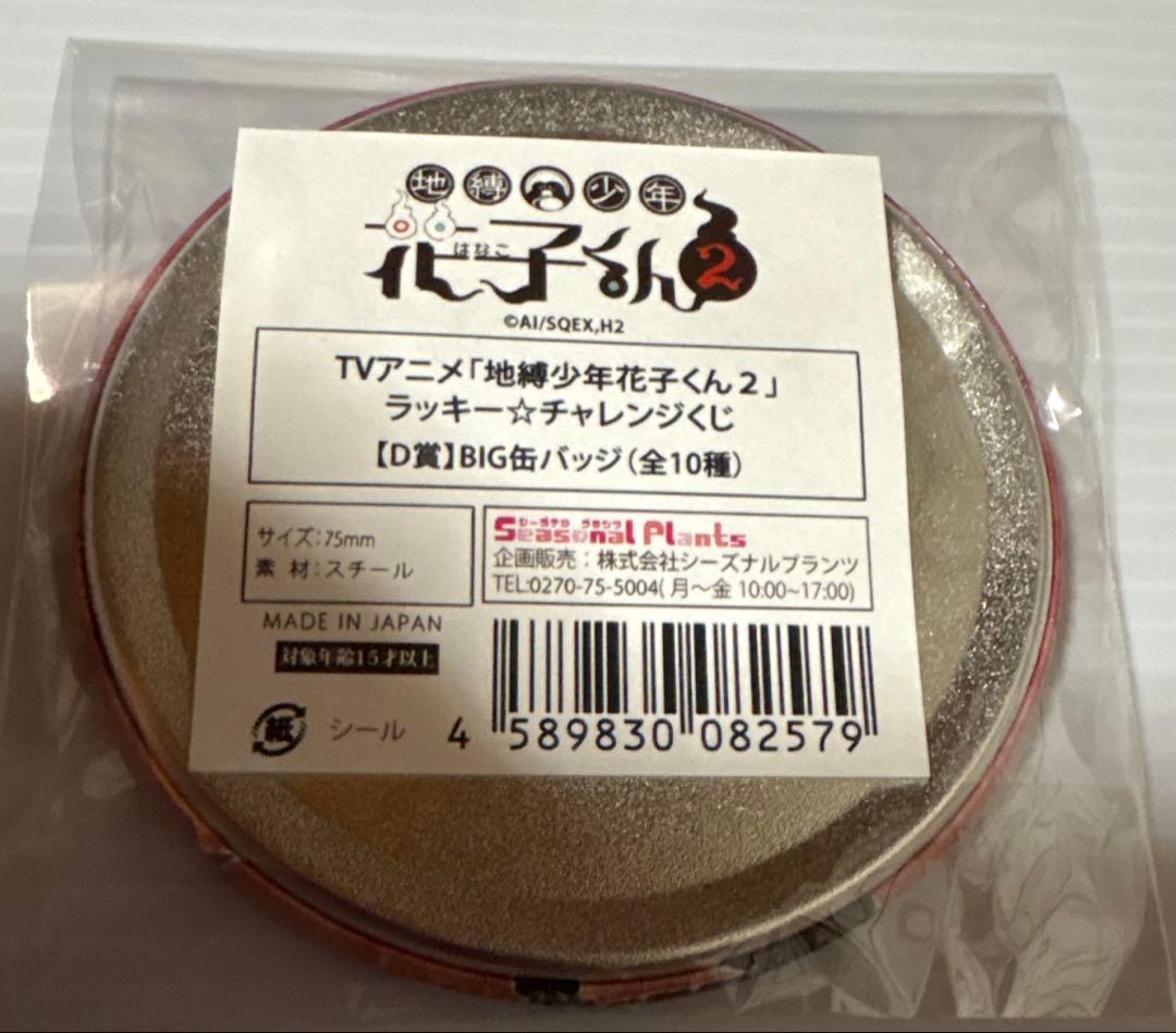 地縛少年花子くん2☆ラッキー☆チャレンジくじ　D賞BIG缶バッジ花子くん