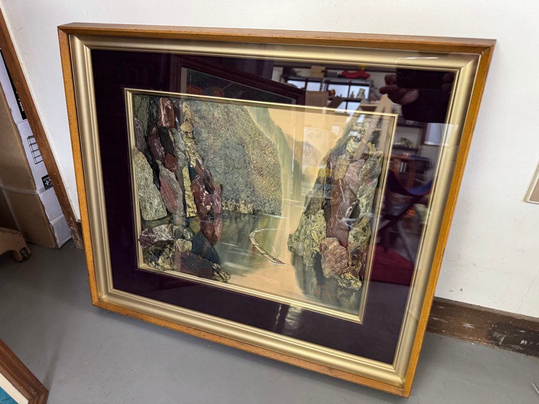 石画　1969年　額縁　ストーンアート　アンティーク　ヴィンテージ　レトロ