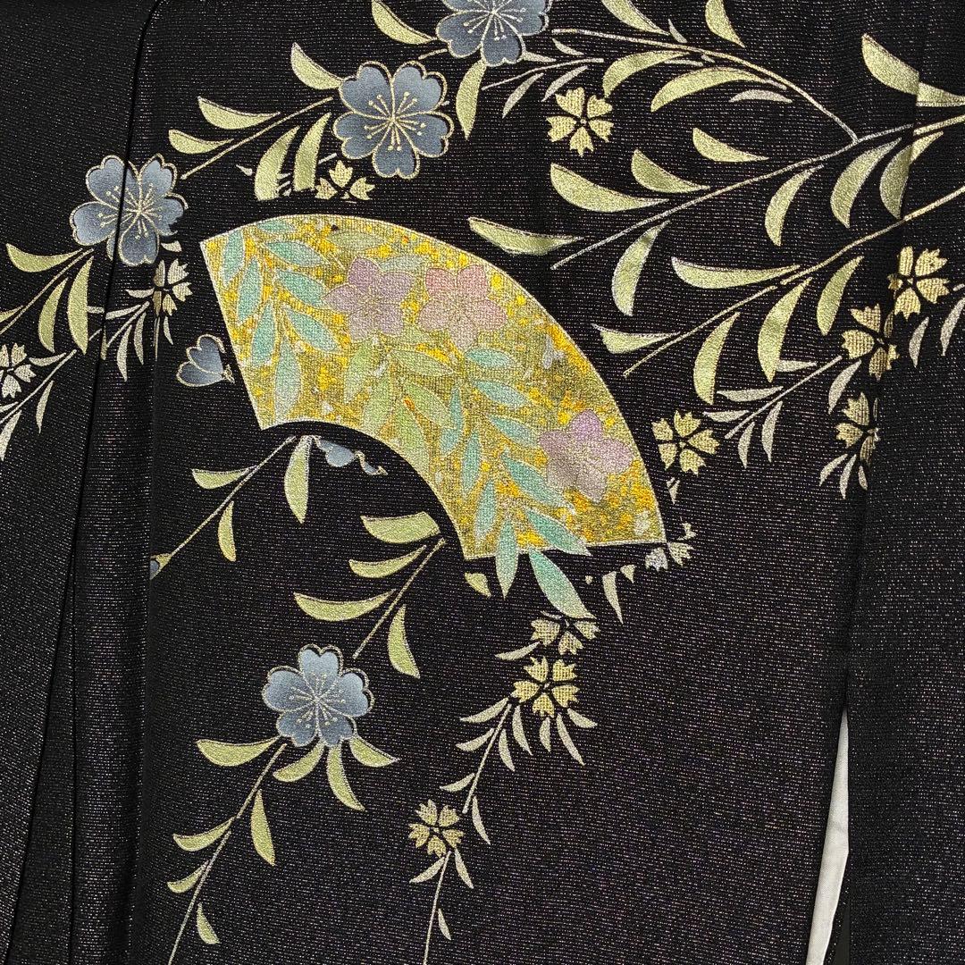 D42訪問着 螺鈿細工 枝垂れ桜 金通し 金彩 落款入 正絹 着物 袷 極美品