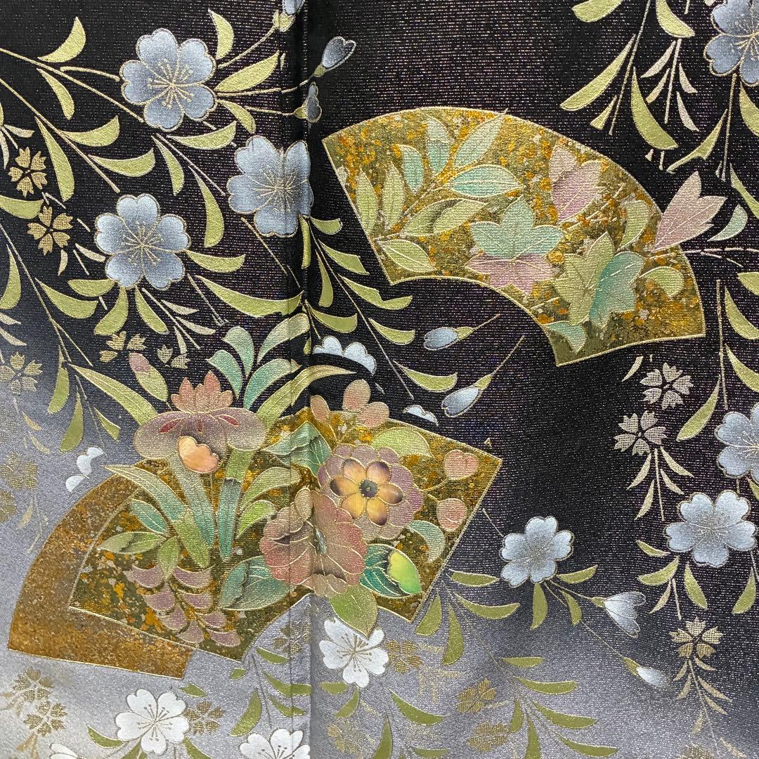D42訪問着 螺鈿細工 枝垂れ桜 金通し 金彩 落款入 正絹 着物 袷 極美品
