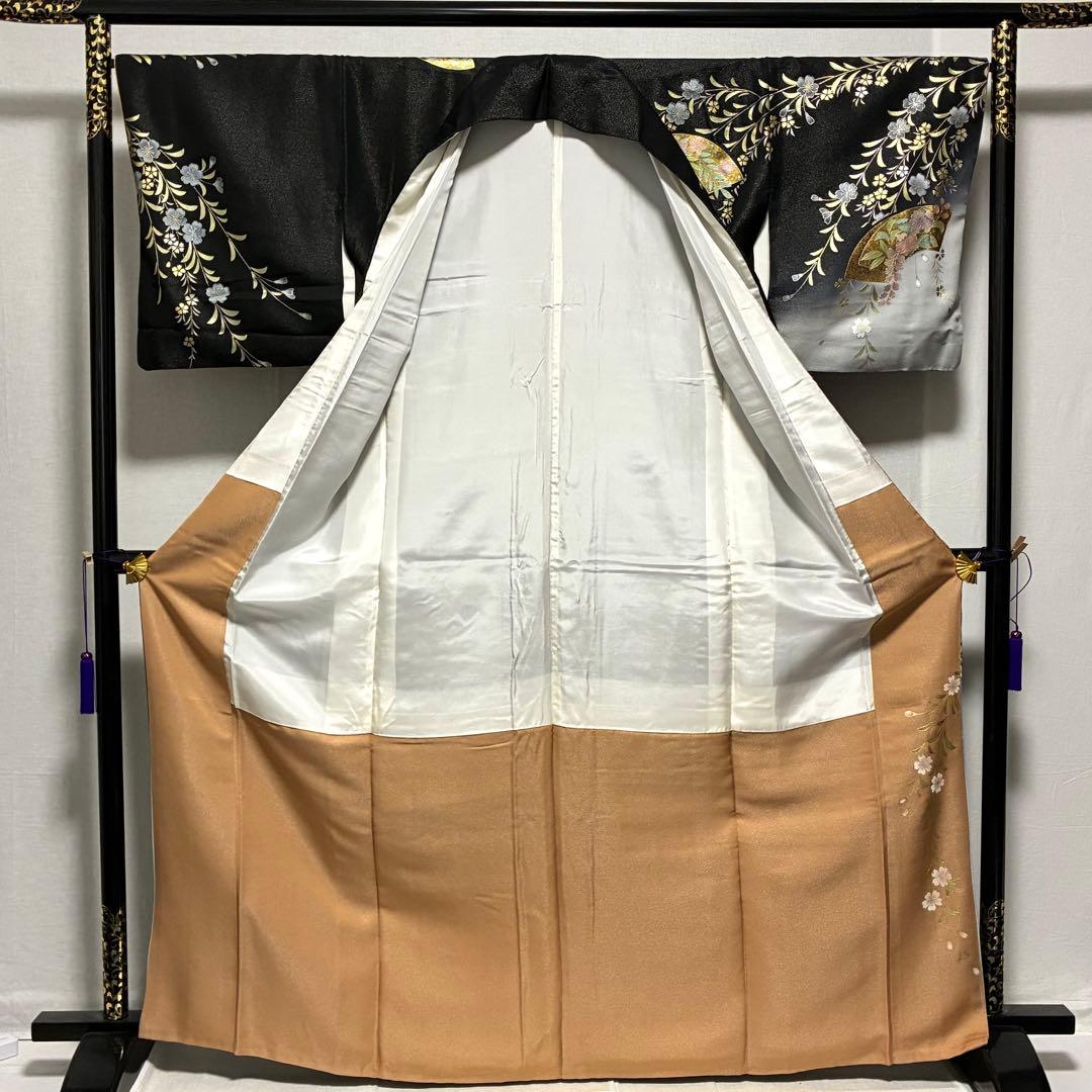 D42訪問着 螺鈿細工 枝垂れ桜 金通し 金彩 落款入 正絹 着物 袷 極美品