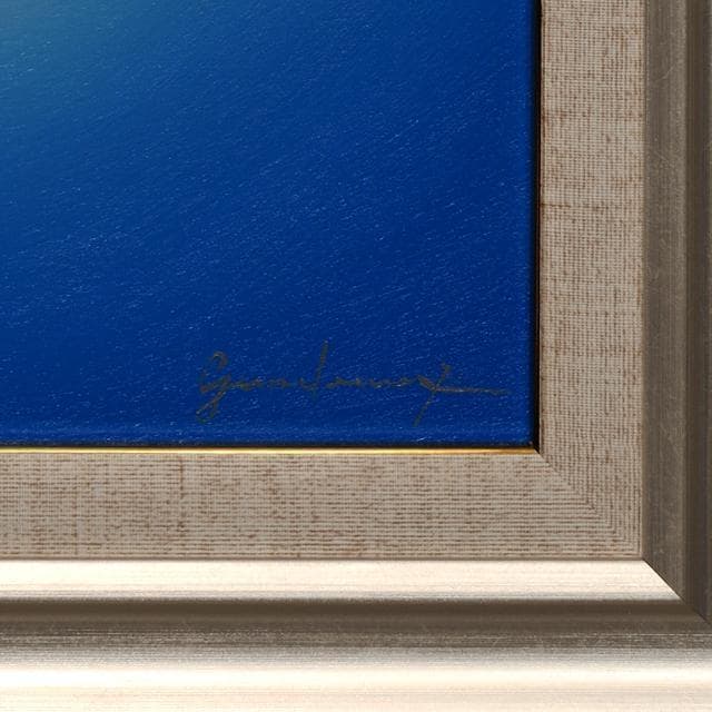 F4額装タテ46.9cm●がんどうあつし絵画油絵青プラチナシルバー銀光冷静沈静
