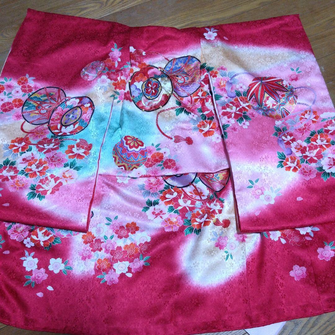 三歳★被布＆正絹花柄着物＆刺繍長襦袢＆小物