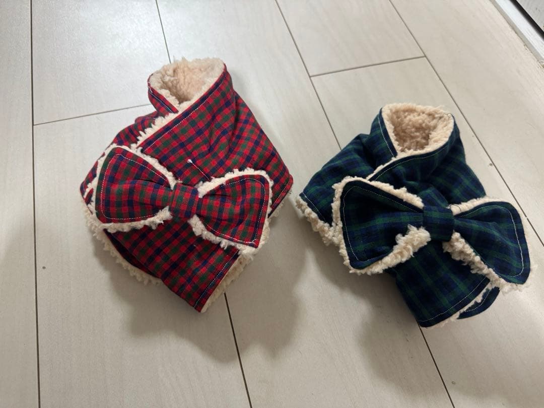 ハンドメイド☆チェック柄リボン付き犬服