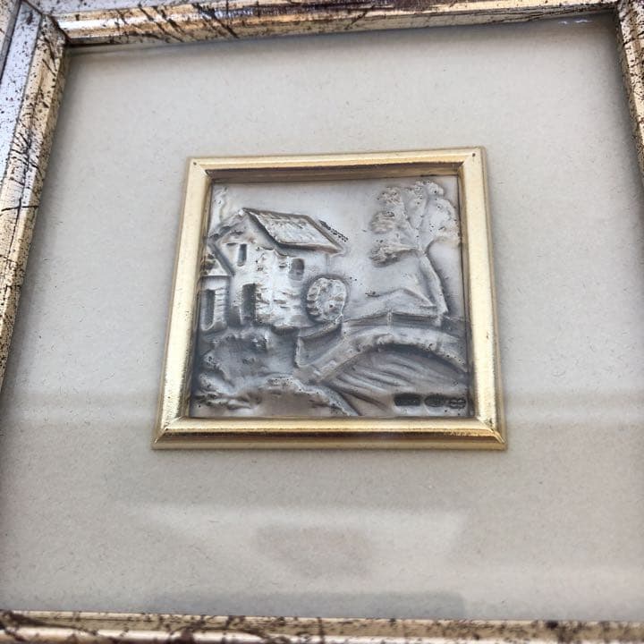 希少　ウノアエレ　純銀　ミニ絵画　銀細工　額　シルバー　イタリア　風景画　壁掛け