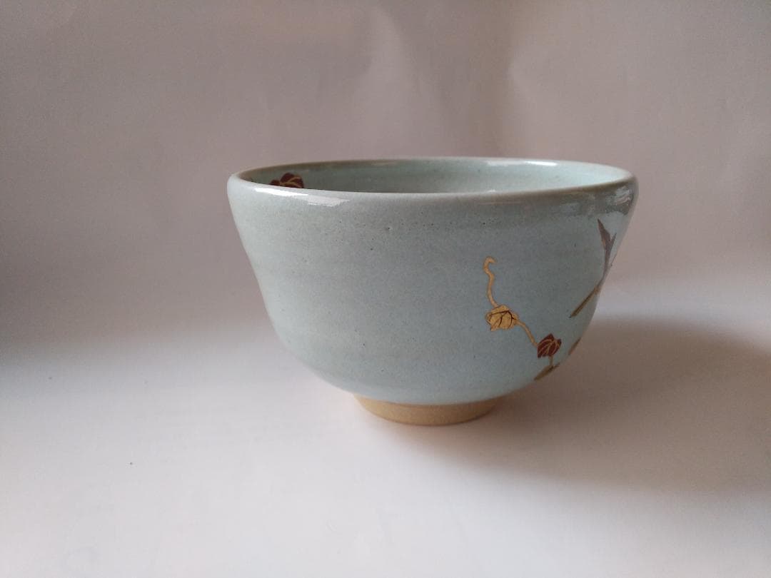 橋本紫雲 平安紫雲 色絵 失透釉 蔦ニ百舌文 茶碗 共箱 共布 茶道具 新品