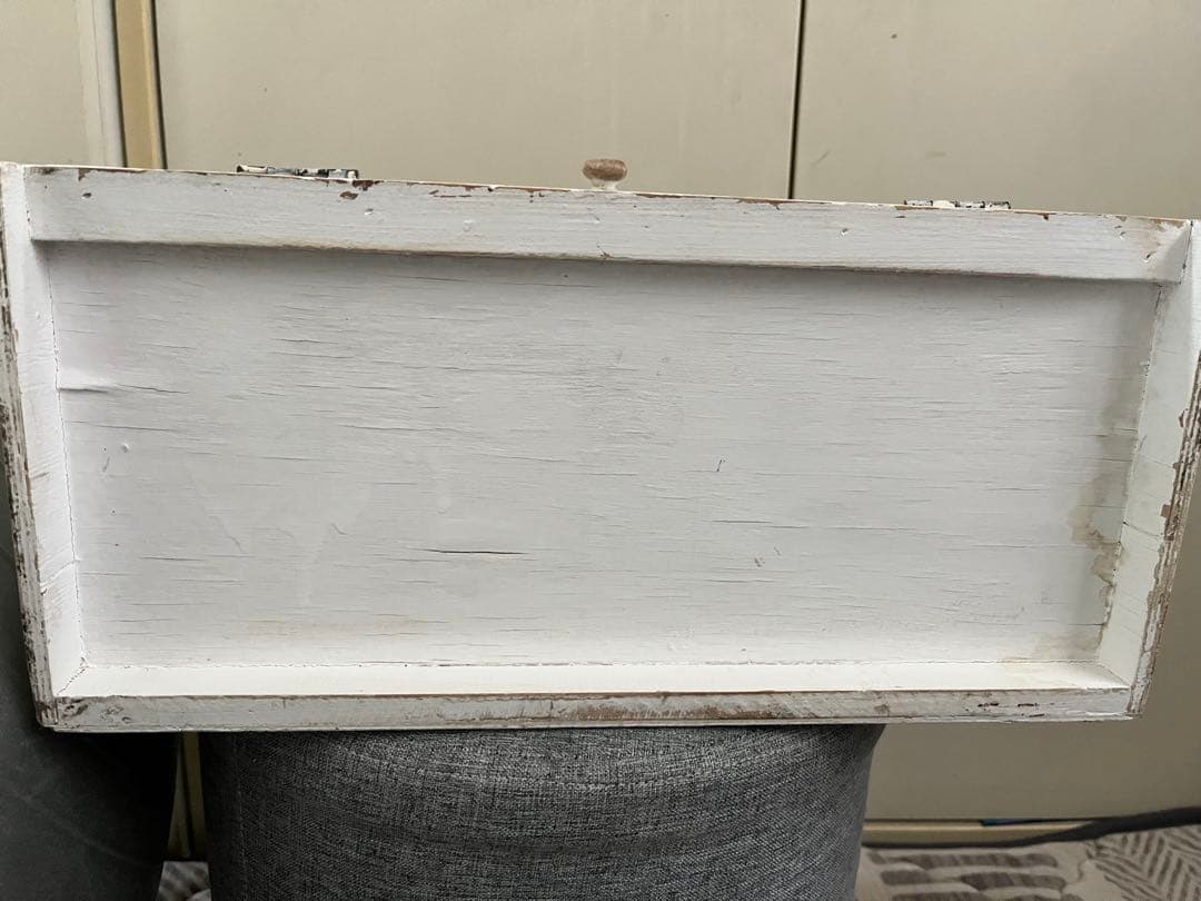 骨董市購入ホワイト木製ガラスケース シャビーアンティーク