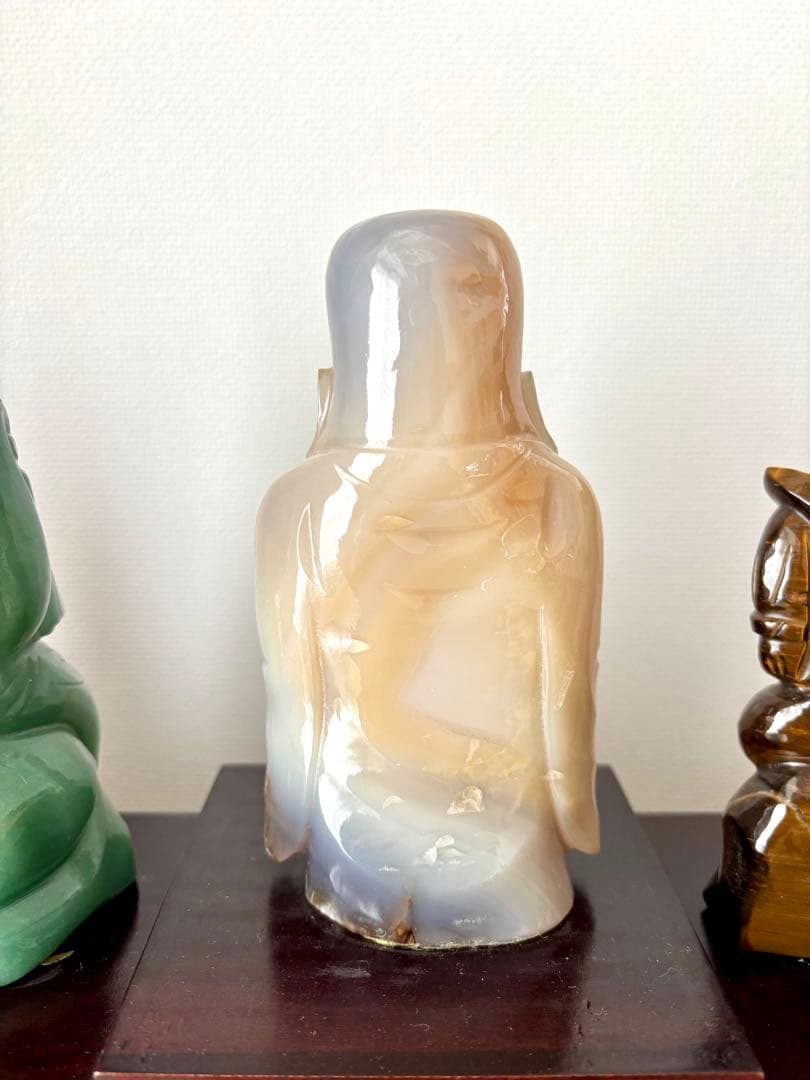 #七福神 天然石彫刻像 7体セット 木製台付き