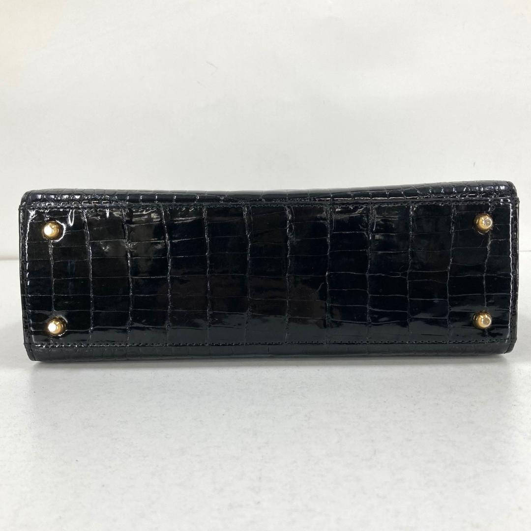美品 クロコダイル　ハンドバッグ　高級　ゴールド金具　ブラック