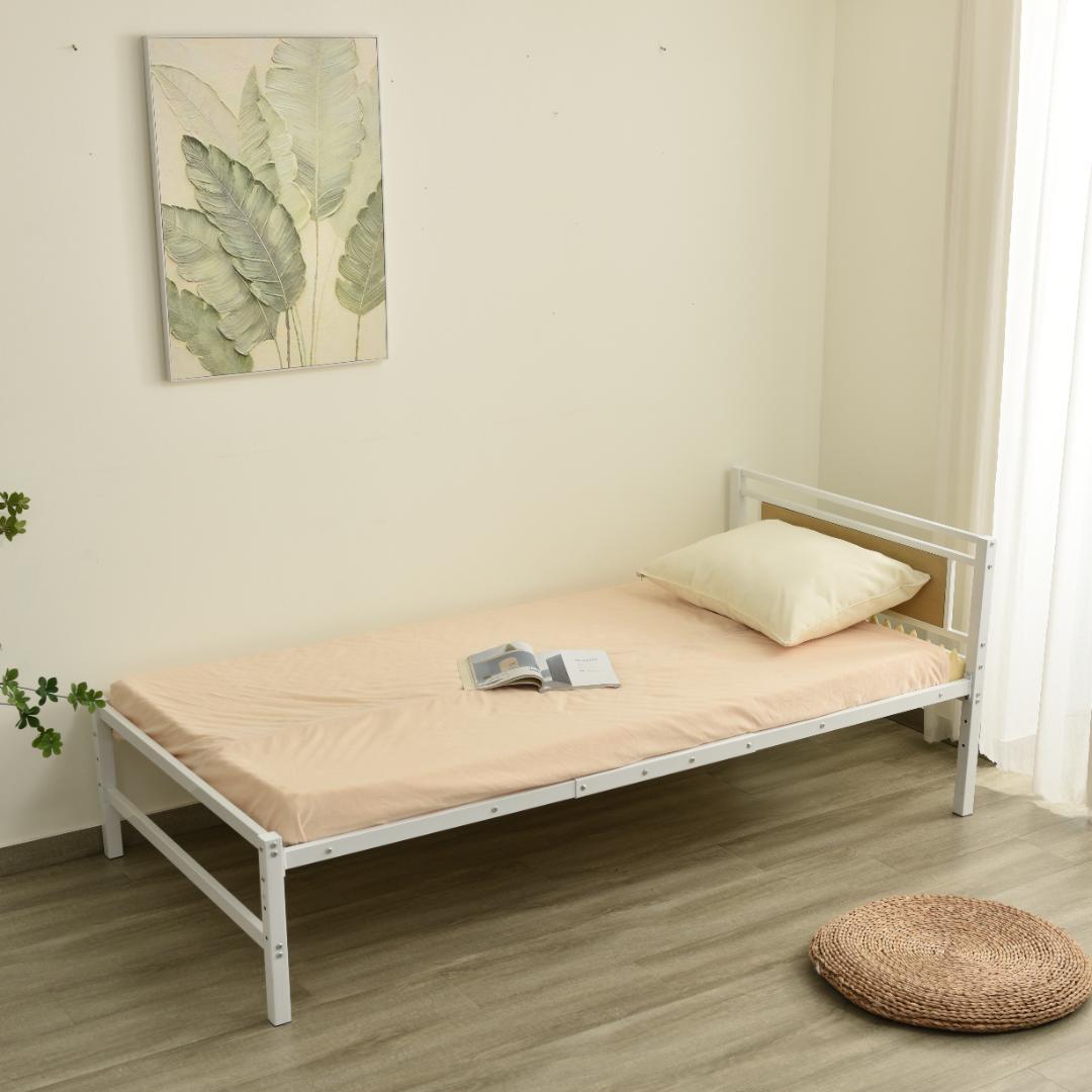 超人気！【ホワイト】パイプベッド シングル ベッド 宮 三段階高さ調整可 北欧風