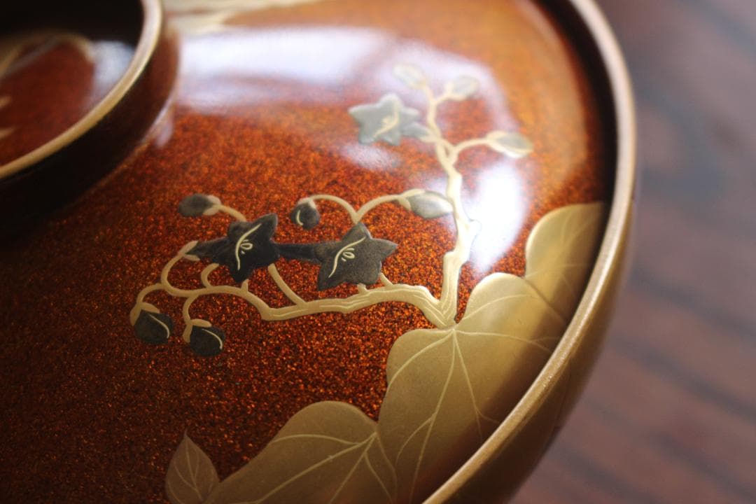 デッドストック！極上内朱梨地に優美な鳳凰蒔絵の映えるお椀2点（検輪島塗雑煮椀