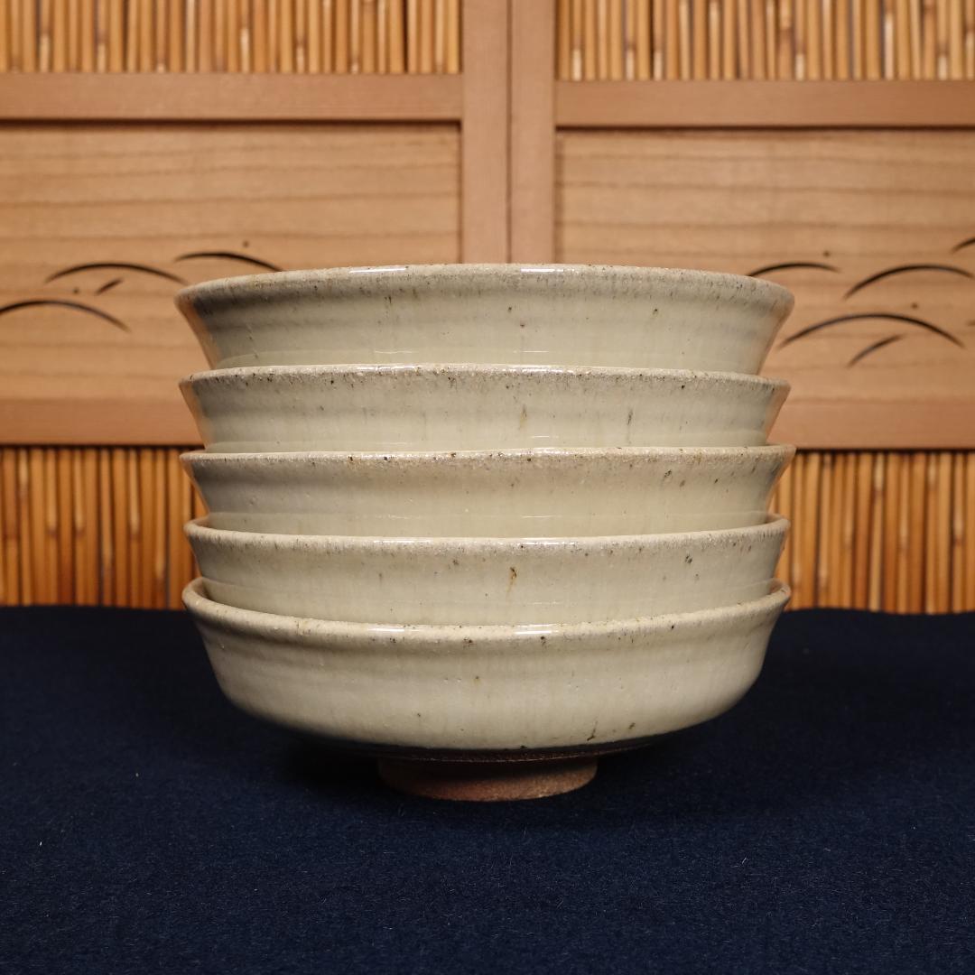 灰釉の釉調抜群 高鶴淳（父 高鶴元）薪窯 孟宗竹灰釉皿 平向付 5客 共箱