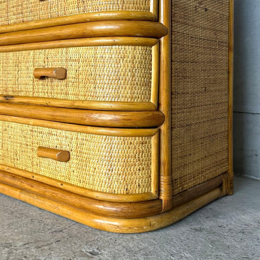꧁ラタン꧂ 70s〜80s昭和レトロ♢ ラタンチェスト 5段 籐家具 ナチュラル