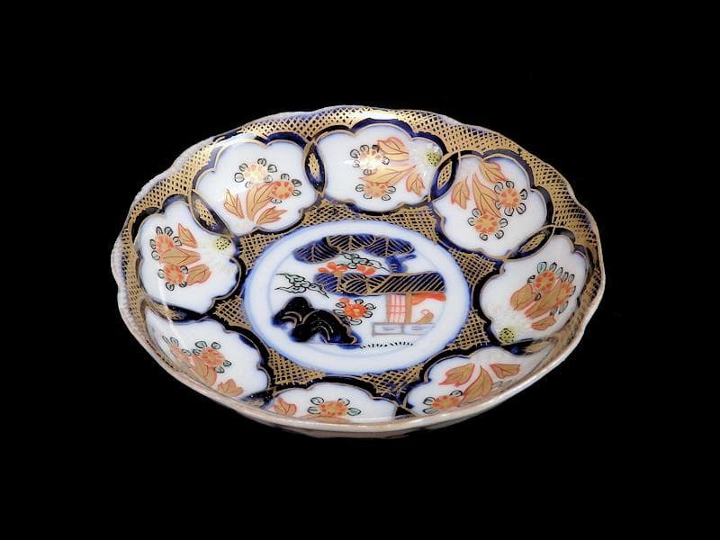 古伊万里　金襴手　陽刻　窓絵　花の図　４寸皿　４枚　E111AS-fblc