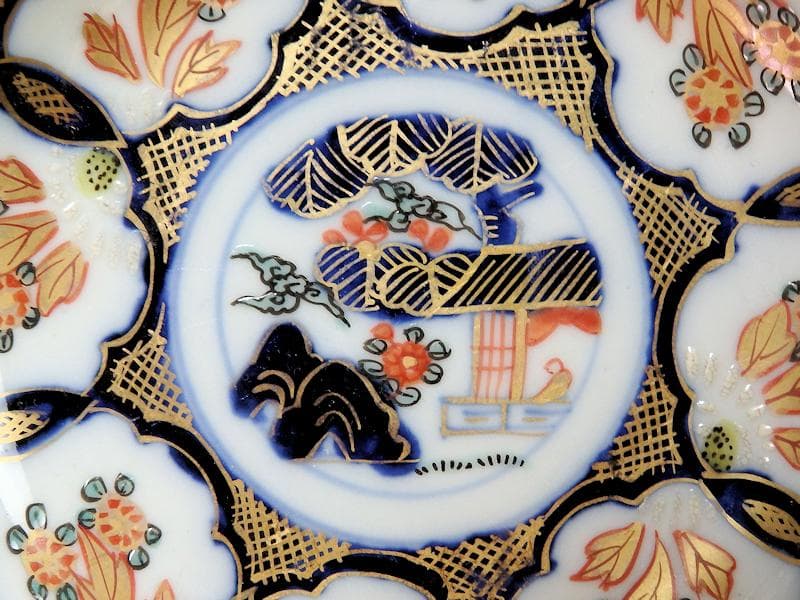 古伊万里　金襴手　陽刻　窓絵　花の図　４寸皿　４枚　E111AS-fblc