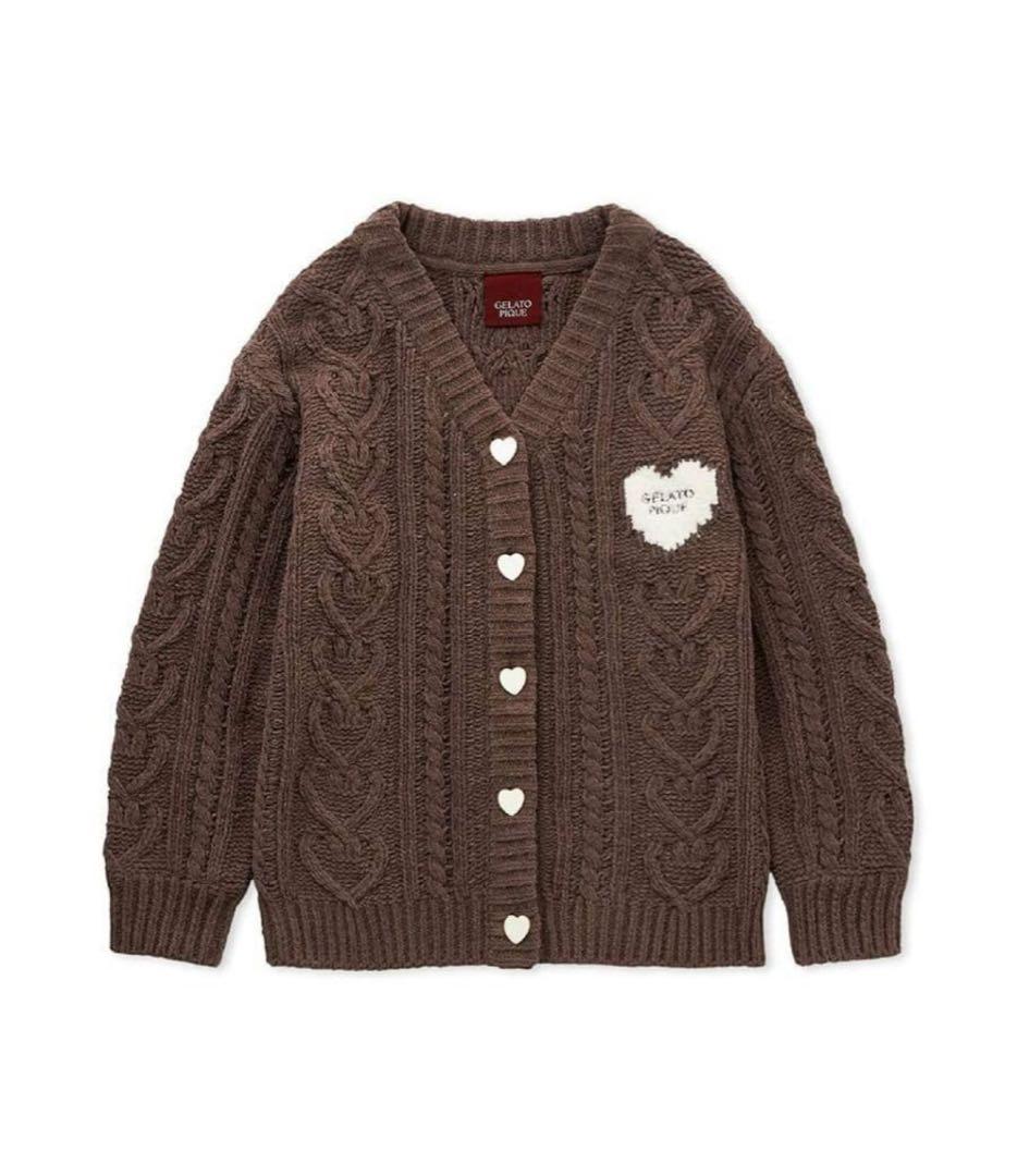 ジェラートピケ バレンタイン ハートアランカーディガン ‪ブラウン