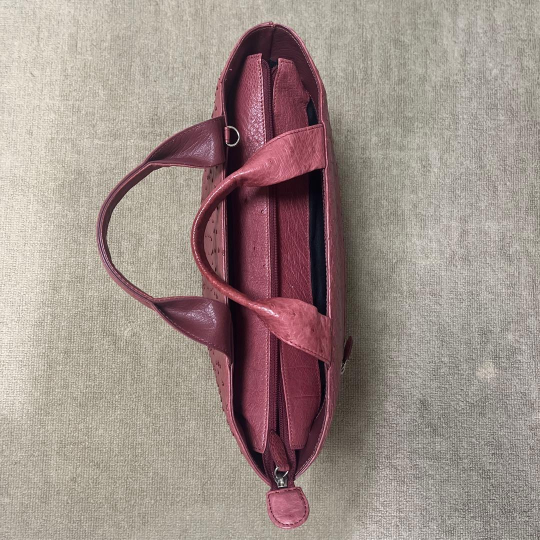 オーストリッチレザー ピンクハンドバッグ