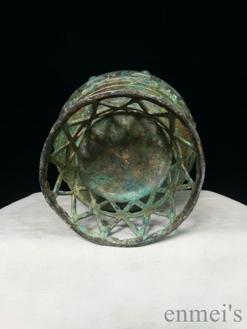 中国古美術 旧蔵 商周款 青銅製 器皿《饕餮文壺》純銅製 高浮彫 時代物 置物