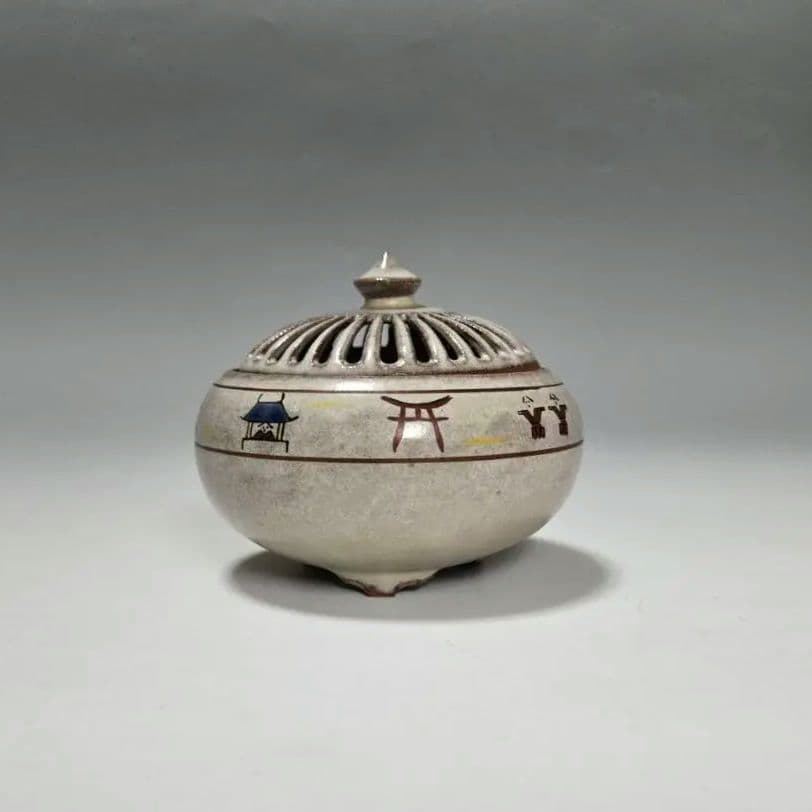 24-1237 赤膚焼　大塩正人作　奈良絵香炉