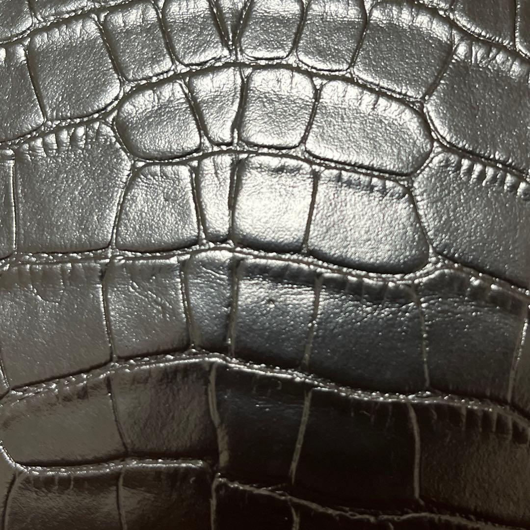 マリークワント　折り財布　ブラック　牛革　ウォレット　クロコ型押し