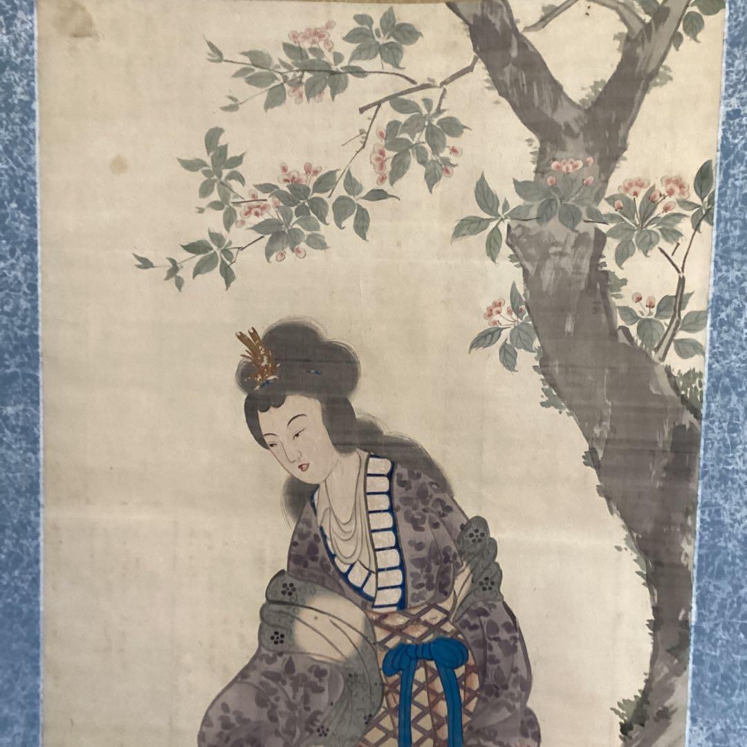一点物　下村観山筆　《唐美人図》　絹本着色大幅　軸先木　「★横山大観　鑑識箱　」