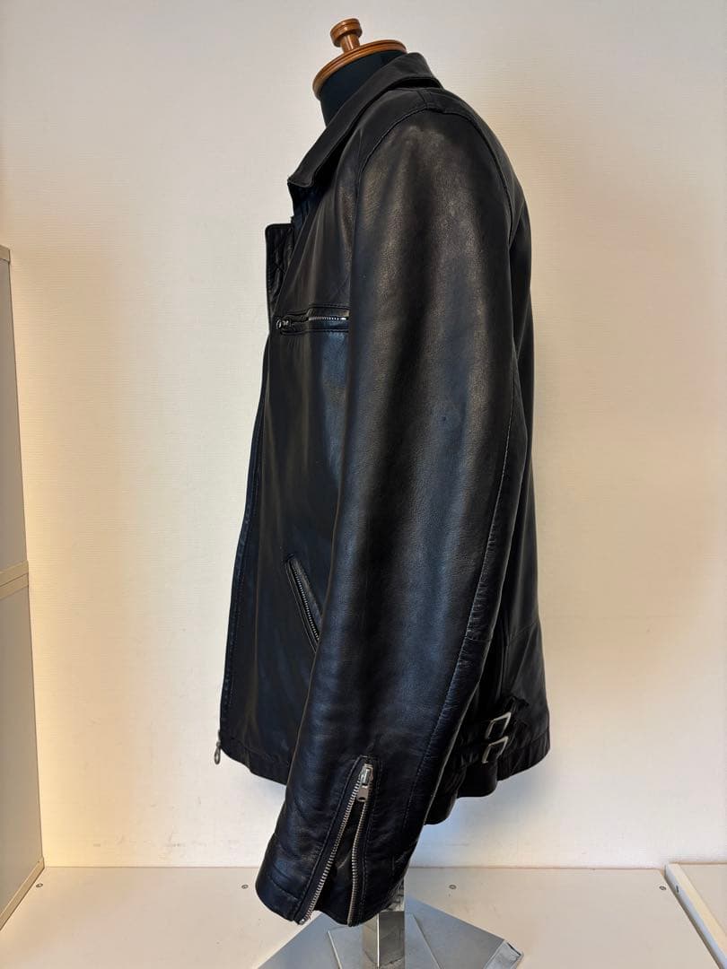 Stussy/レザー/ライダース/ジャケット/革ジャン/シングル/襟付/L/良品