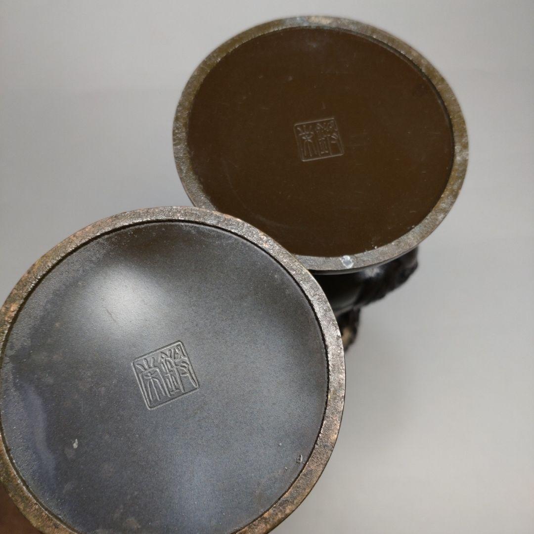 銅製 花鳥図 五具足 在銘／獅子香炉 燭台 花立 法具 仏教 仏壇 彫金 獣耳