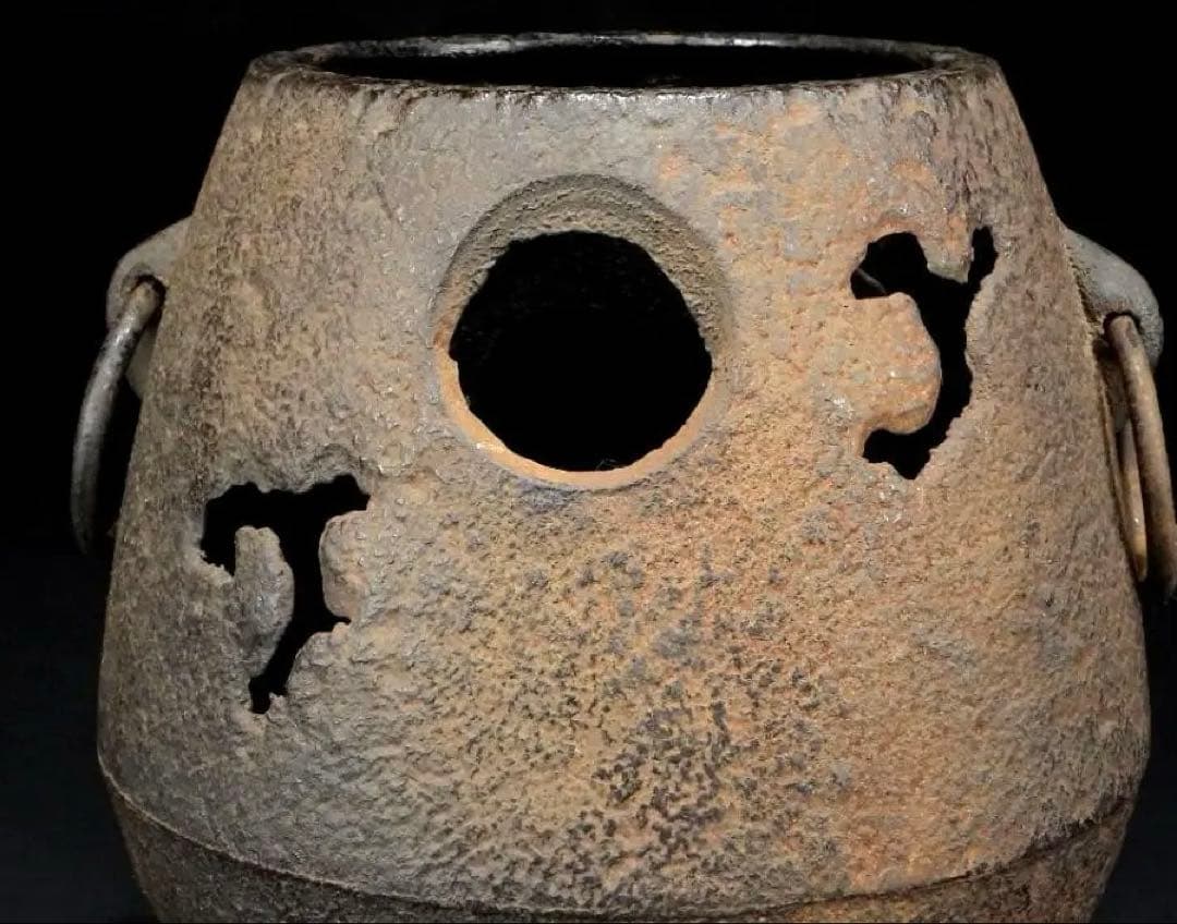 【ウラン】時代 古鉄 風炉 桧垣風炉 窶風炉 漢詩茶飯釜 替蓋付 煎茶道具