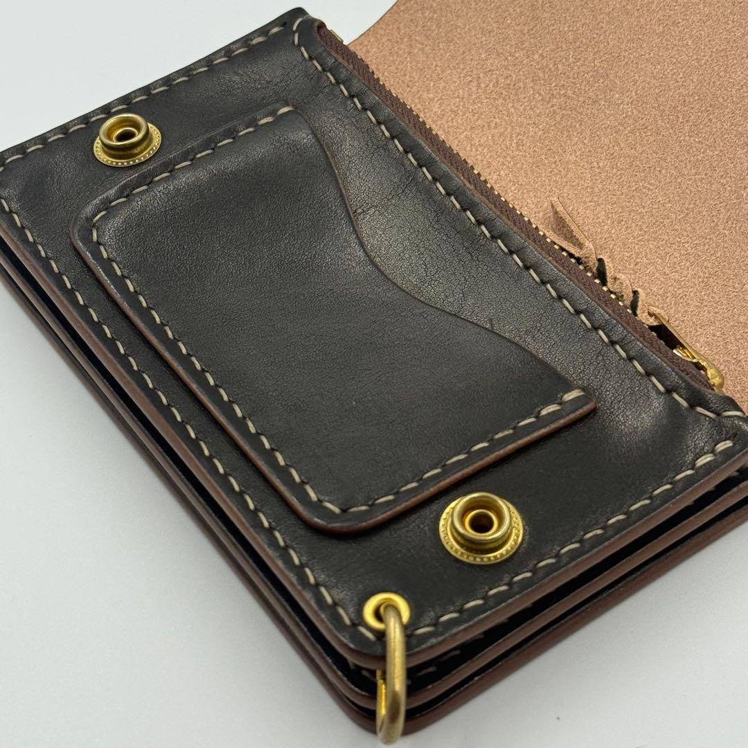 ミドルトラッカーウォレット(ブラック)茶芯　サドルレザー　タロンジッパー　手縫い