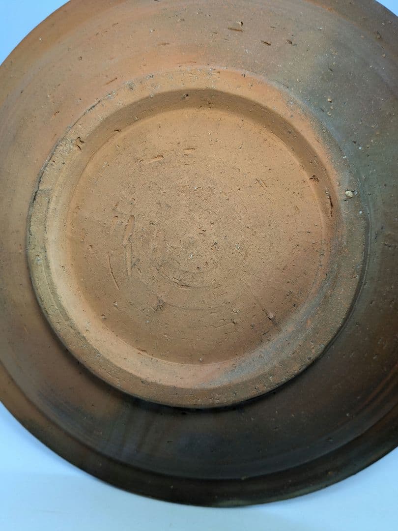 岡山県重要無形文化財 伊勢崎満 備前焼 緋襷皿 共箱栞 直径30cm 食器 盛皿