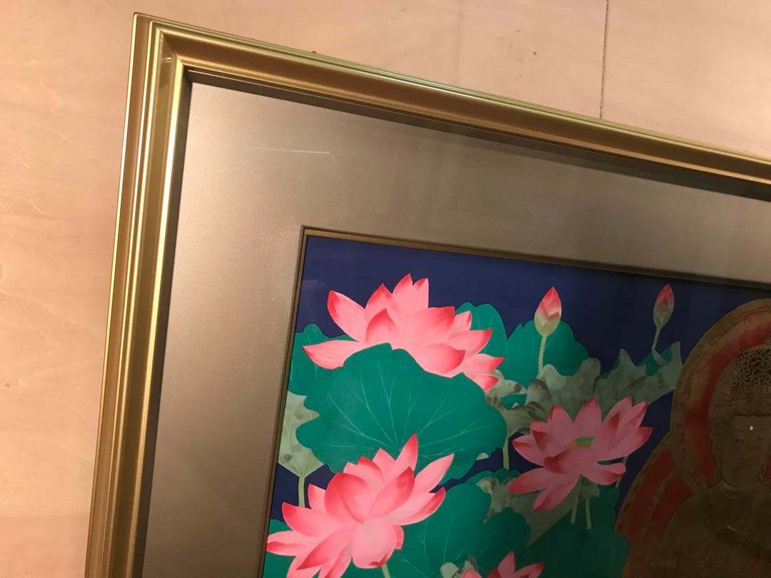 中島千波「大日如来蓮池図」リトグラフ＋エンボス技法　直筆サイン・作品証明シール有