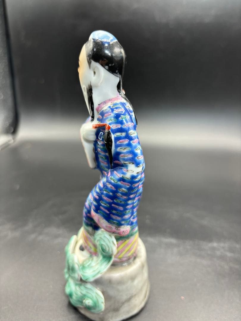 中国美術 古玩 色絵陶人形 陶器人形 高さ約18cm 置物 オブジェ 古董品