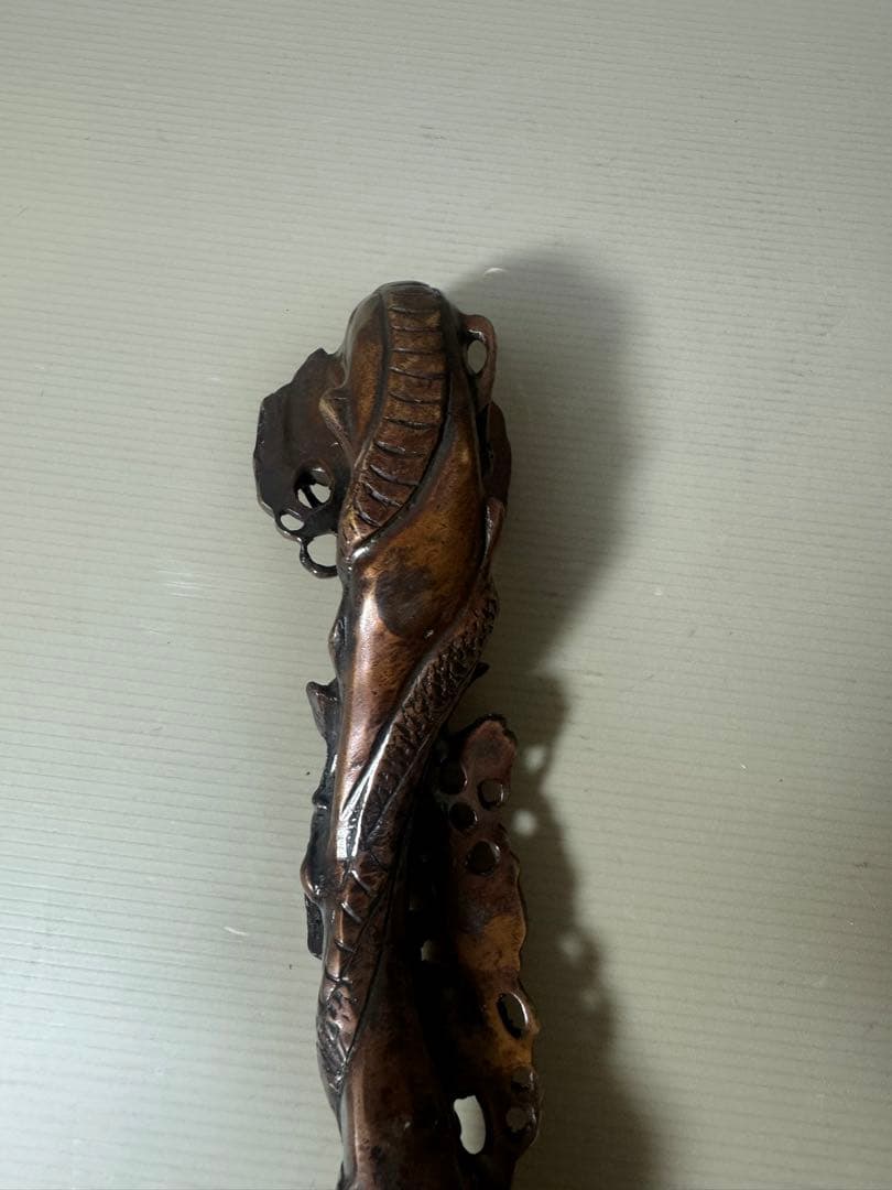 2140  銅製  龍文  如意   細工　置物　時代物