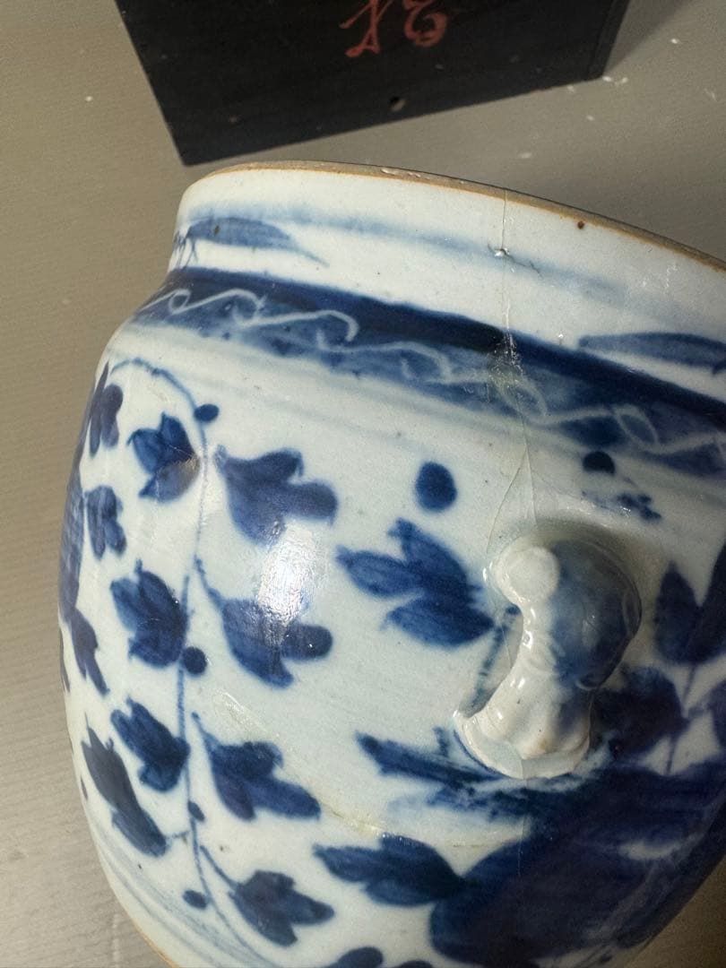 2638 時代物　染付花文水指　蓋物