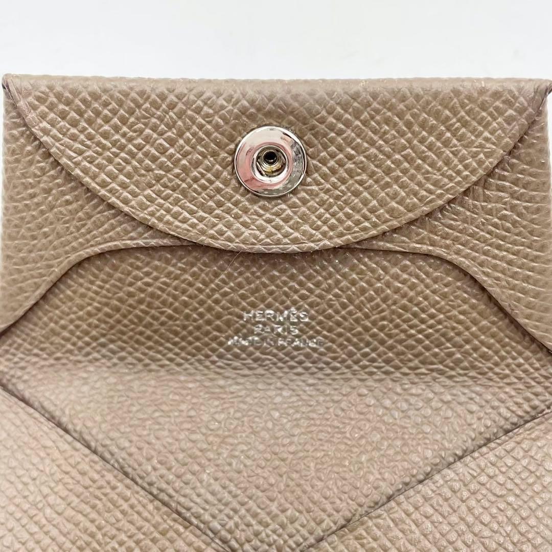 良品　エルメス　バスティア　ケース　コンパクトウォレット　レザー　ブラウン