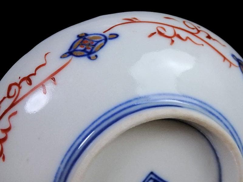 古伊万里　金襴手　鶴に七宝紋の図　4寸皿　5枚　D048AS-DAr