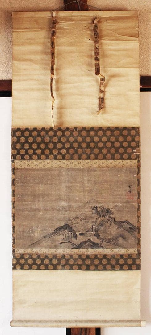 【真筆】◆雪舟等楊 山水図◆ 掛軸 肉筆紙本 検 千利休 狩野探幽 狩野永徳
