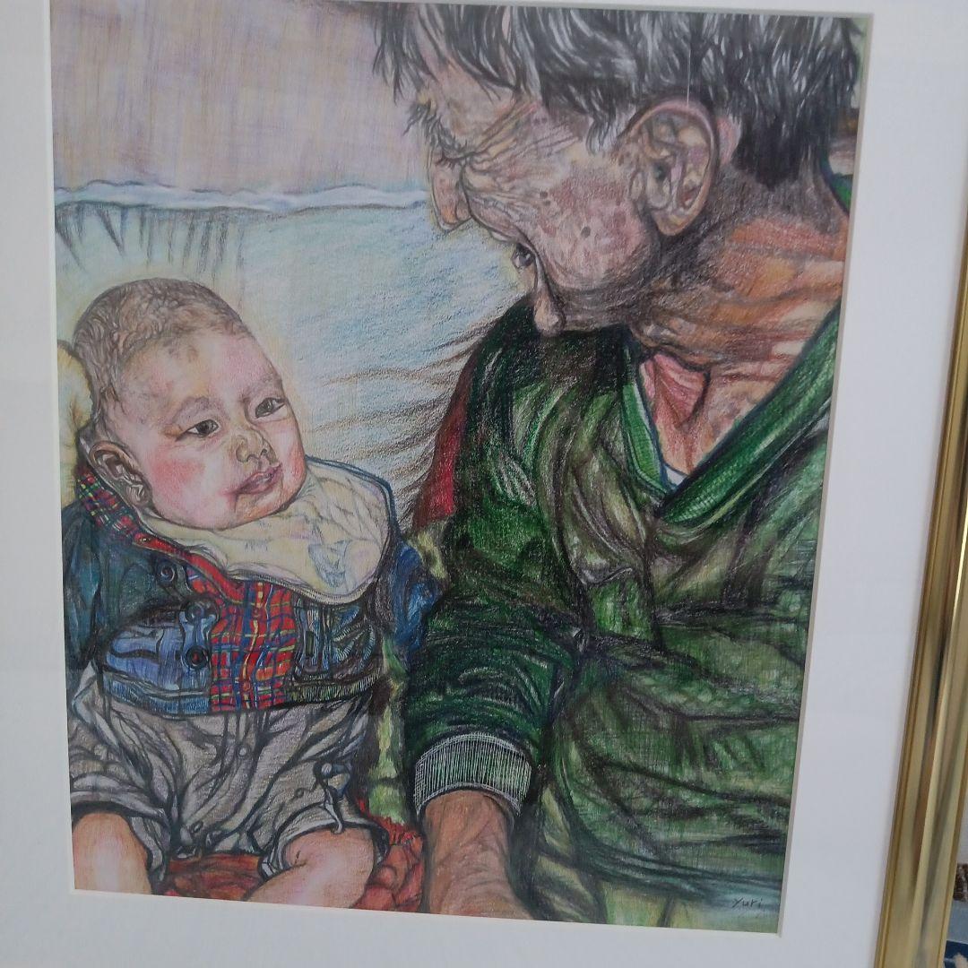 色鉛筆画　　「孫は可愛いな」