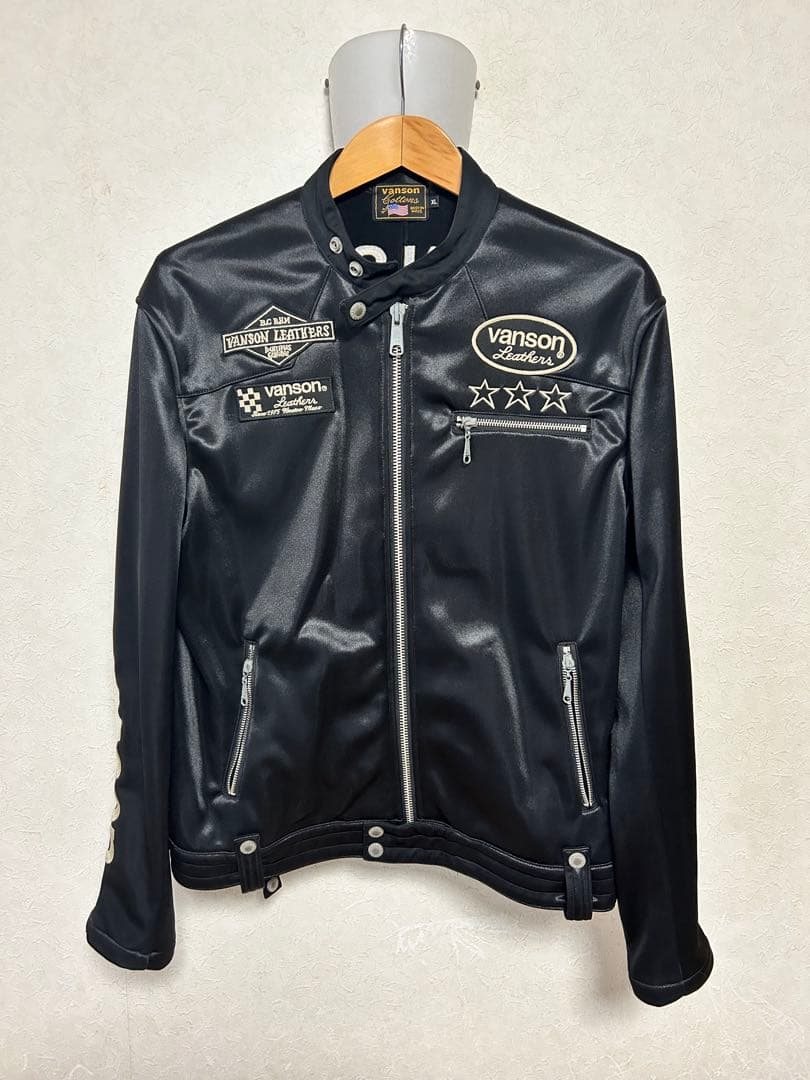 VANSON ブラック シングルライダースジャケット