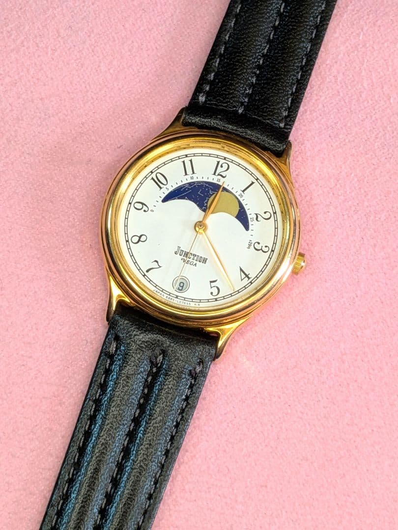 シチズン　VEGA ムーンフェイズ　デイト　稼働　新品電池　新品ベルト