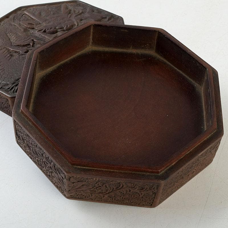 茶道具　唐木製　龍彫　八角香合　V　9507