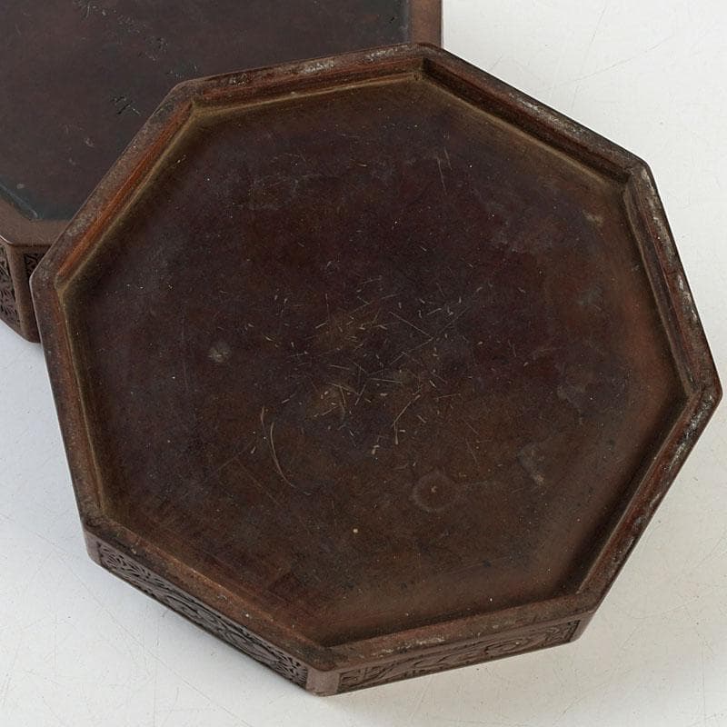 茶道具　唐木製　龍彫　八角香合　V　9507