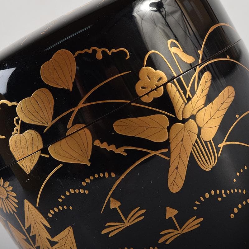 茶道具　前端春斎造　春草蒔絵　内銀溜　黒棗　建仁寺竹田益州極め箱　D　R8701