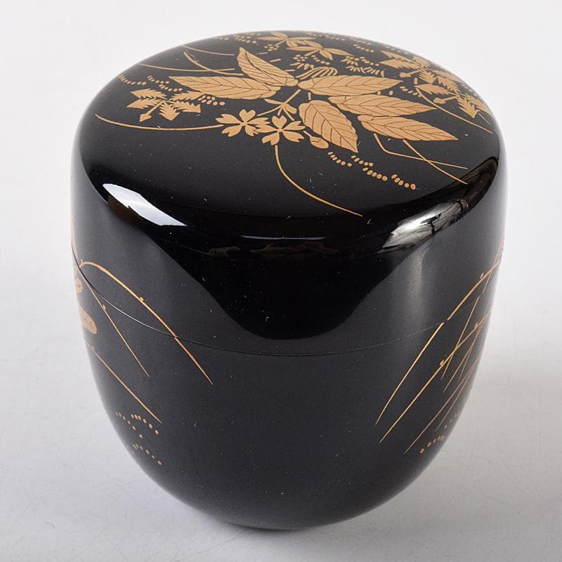 茶道具　前端春斎造　春草蒔絵　内銀溜　黒棗　建仁寺竹田益州極め箱　D　R8701