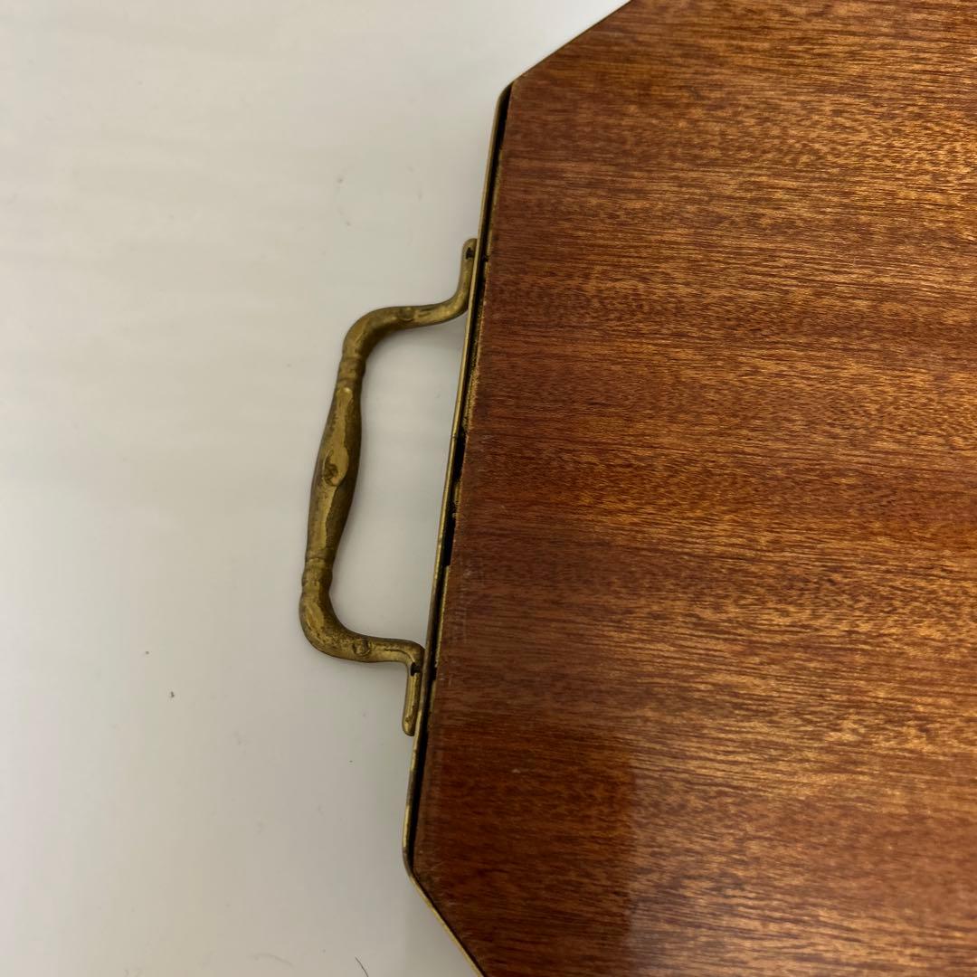 イタリア製 Demain 象嵌トレー２枚　象嵌花柄　木製 ゴールド手付